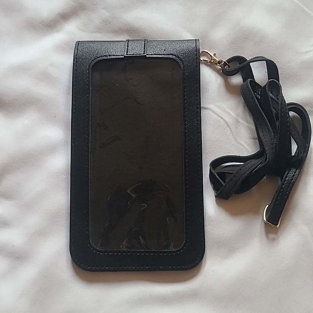 Black Crossbody Phone Bag with Gold Clasp